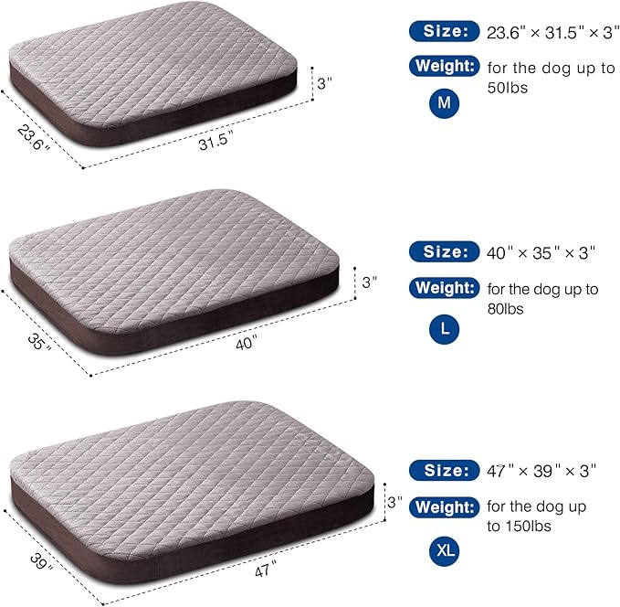 JoicyCo Dog Bed for Extra Large Dogs, Orthopedic Foam Jumbo Dog Bed Mattress, 47 Inches Joint Relief Pet Sleeping Bed, Non Slip Bottom with Removable Washable Cover, Grey