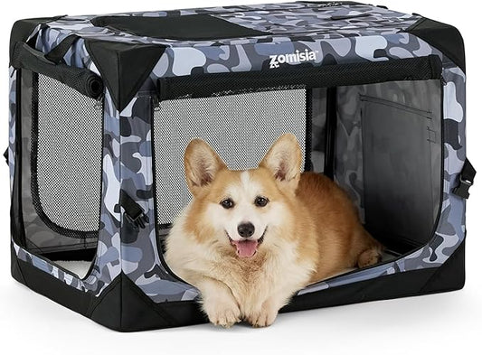 Collapsible Dog Crate for Medium Dogs - Portable Dog Travel Crate Soft Sided 30 Inch with Breathable Mesh Windows, Foldable Dog Kennel for Indoor and Outdoor, Camo