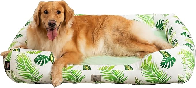 Furry's Paradise Foam Cuddler Pet Bed with Waterproof Liners, Reversible Cushion, Washable Cover, Recycled Fibers and Non-Slip Bottom. (in The Tropics, Orthopedic Large)