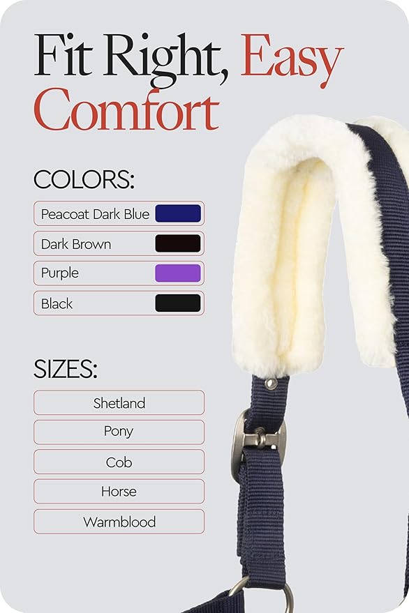 HORZE Howard Soft Fleece Padded Adjustable Polyester Horse Halter - Peacoat Dark Blue - Pony