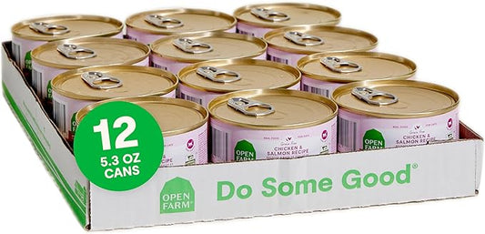 Open Farm Canned Cat Food, Pate for Complete & Balanced Nutrition, Grain Free and Legume-Free Wet Cat Food, Chicken & Salmon Recipe, 5.3oz Cans (Case of 12)