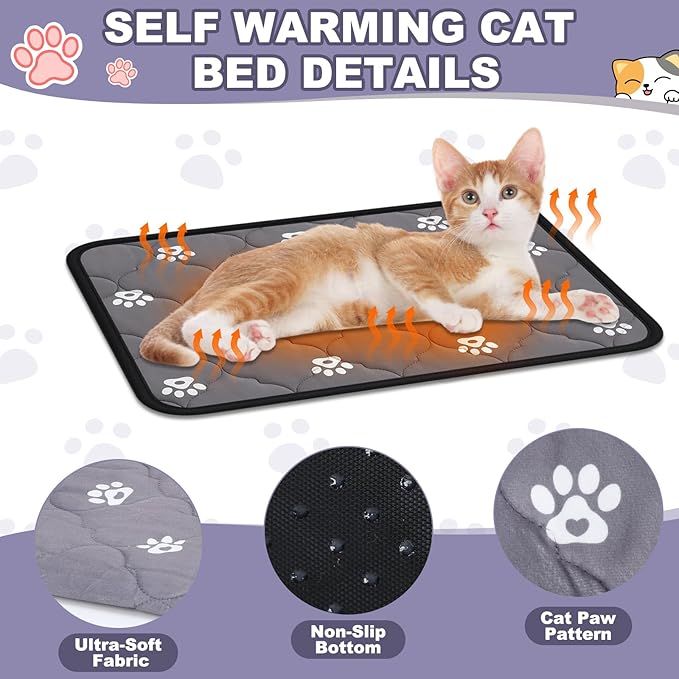 Riakrum 4 Pack Self Heating Cat Bed Pad Self Warming Pet Dog Mat Non Slip Washable Cat Kennel Crate Pad with Storage Bag for Indoor Outdoor Small Medium Dog Kitten(20 x 28 Inches)