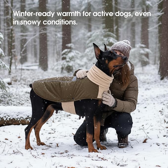 ASENKU Dog Coat, Dog Winter Jackets with Fleece Turtleneck, Windproof, Reflective Pet Snow Jacket Doggie Vest for Cold Weather, Coats for Medium Dogs, Army Green, M