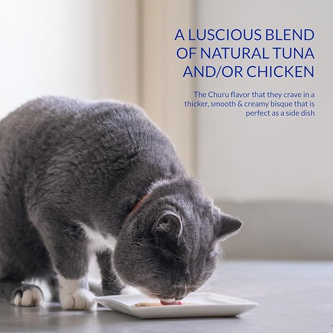INABA Churu Bisque for Cats, Creamy Lickable Purée Side Dish with Vitamin E, 1 Ounce per Pouch, 15 Pouches, Chicken Variety Pack
