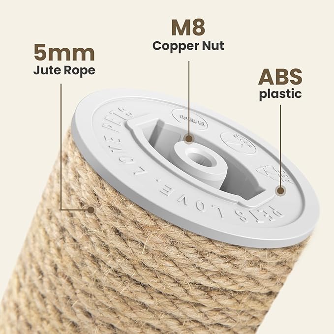 SVD.PET Scratching Post Replacement, 17" x 2.95" Jute Rope Tree Replacement Post, Refill Scratcher Posts With M8 Screws for Indoor Cat Tree, Tower and DIY Scratcher (1PCS)