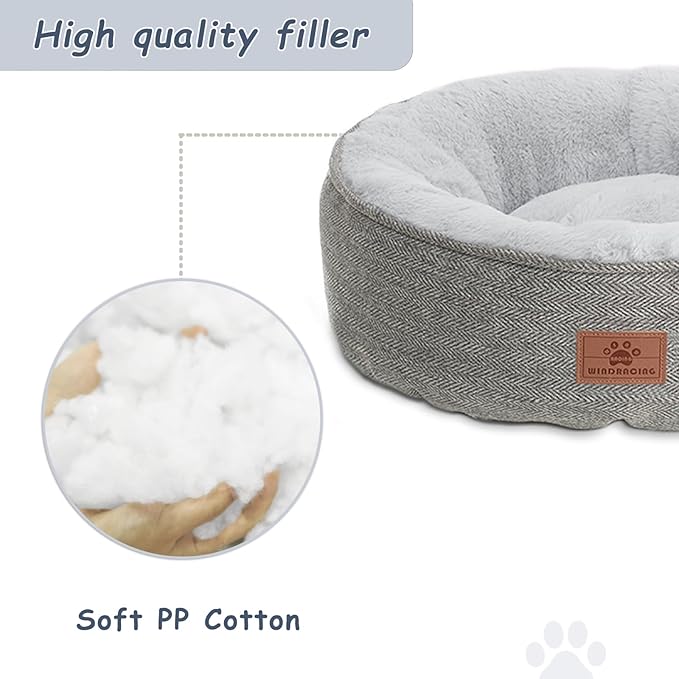 WINDRACING Cat Beds for Indoor Cats, Dog Bed for Small Dogs Breeds, Soft Kennel Bed, Comfy Durable Pet Sleeping Bed, Washable Roun Cat Bed & Non-Slip Bottom, Size 20" L x 20" W x 7" Th