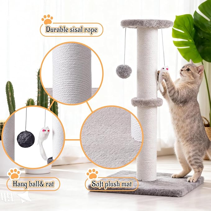 2 Pack Cat Scratching Post, Heavy Duty and Thicker Cat Scratching Post, Sisal Rope with Hanging Ball and Mice Scratching Post for Indoor Cats and Adult