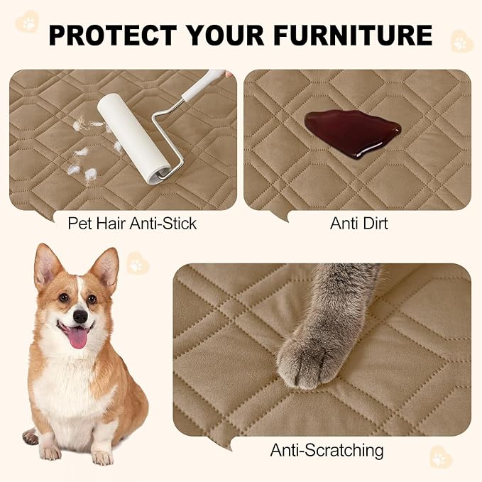 Smiry Waterproof Dog Blanket, 82x82 Inch Soft Pet Bed Cover Reversible, Washable Sofa Couch Furniture Protector for Small Medium Large Dog Puppy Cat, Geometric, Camel/Beige