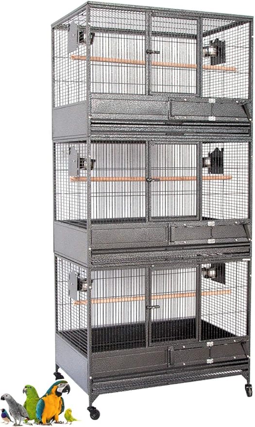 Extra Large Heavy Duty Three Stackers Breeding Breeder Parrot Amazon African Grey Aviary Bird Flight Cage Side Doors with Rolling Wheels 36" L x 24" W x 79" H