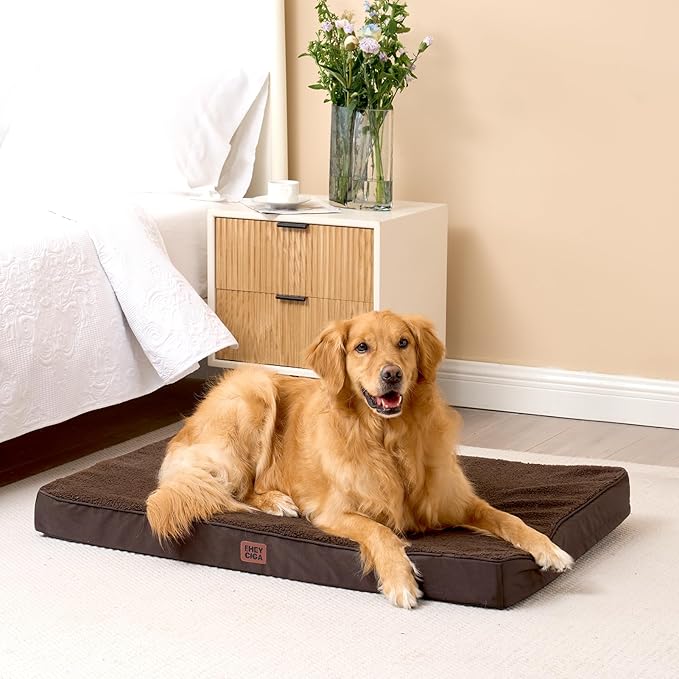 EHEYCIGA Orthopedic XL Dog Beds for Extra Large Dogs with Removable Washable Cover for Crate, Brown, 41x27
