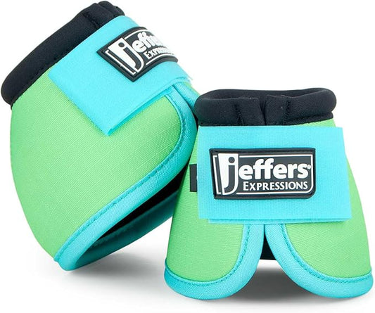 Jeffers Expression No Turn Bell Boots for Horses - Lime & Turquoise, Large | Shock Absorbing Hoof Protection | Secure Double Hook & Loop Closure, Perfect for Turnout, Training, & Riding - 1 Pair