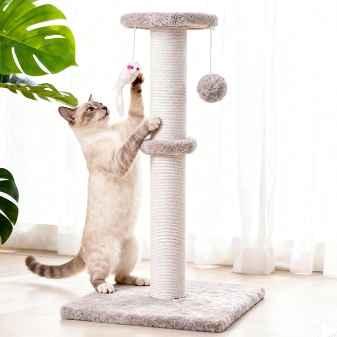2 Pack Cat Scratching Post, Heavy Duty and Thicker Cat Scratching Post, Sisal Rope with Hanging Ball and Mice Scratching Post for Indoor Cats and Adult
