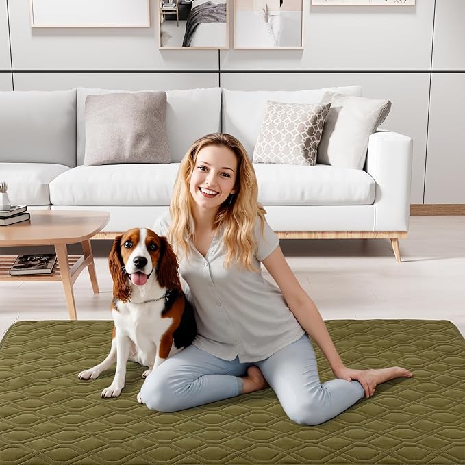 Smiry Waterproof Dog Blanket, 82x82 Inch Soft Pet Bed Cover Reversible, Washable Sofa Couch Furniture Protector for Small Medium Large Dog Puppy Cat, Geometric, Green/Navy