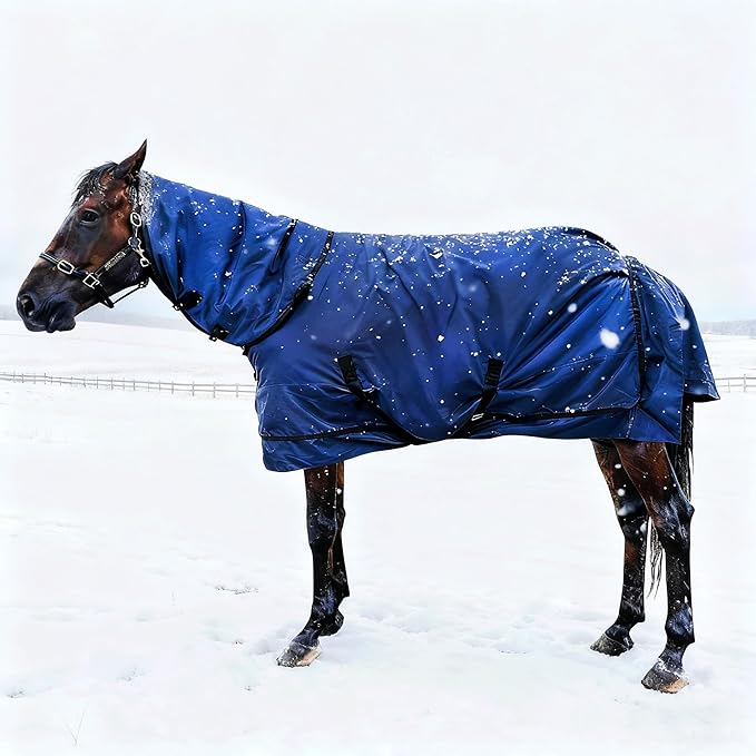 Horse Turnout Blanket | Medium Weight Horse Blanket with 1200D 280g Cotton Filling | Detachable Neck Cover & Belly Wrap (72in/135cm)