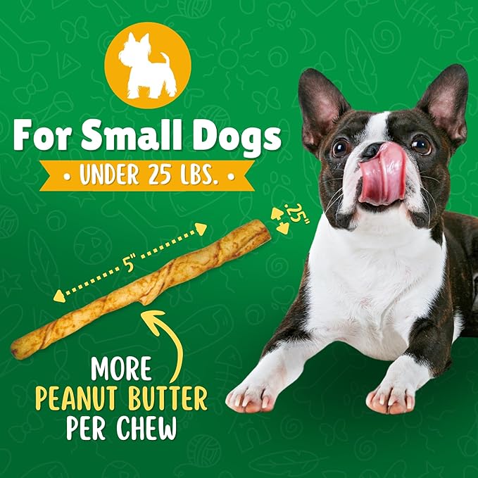 Peanut Butter Rawhide Twist Sticks Dog Treats – 200ct. Premium Rawhide Chew Sticks – Long Lasting Peanut Butter Flavored Chews for Small Dogs Made in USA with Natural Beef Hide
