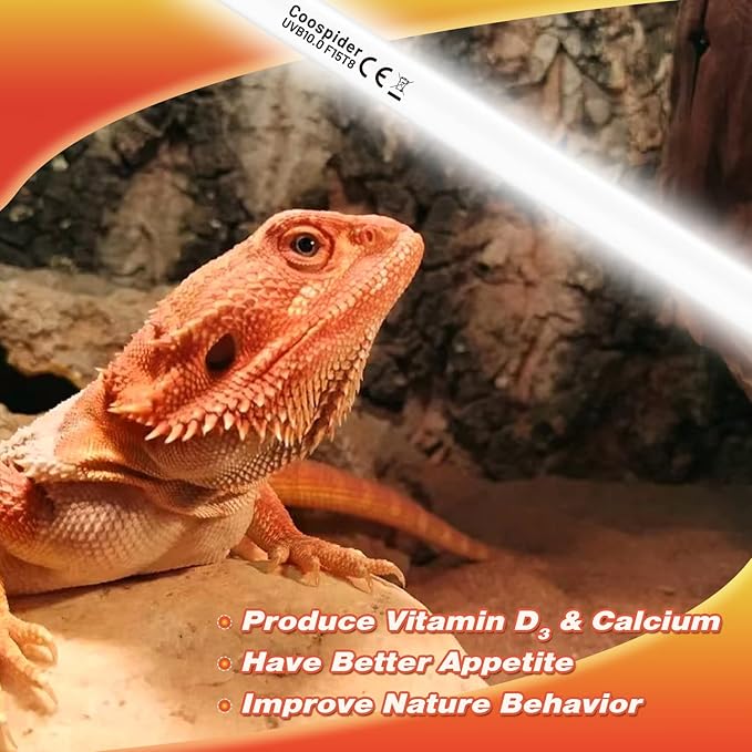 Hypool 2-Pack UVB Reptile Light 10.0 Bulb 15W 18inch T8 Fluorescent Desert Lamp UVA for Bearded Dragon Tortoise Reptile & Amphibian (15W 18inch 10.0 Bulb G13)