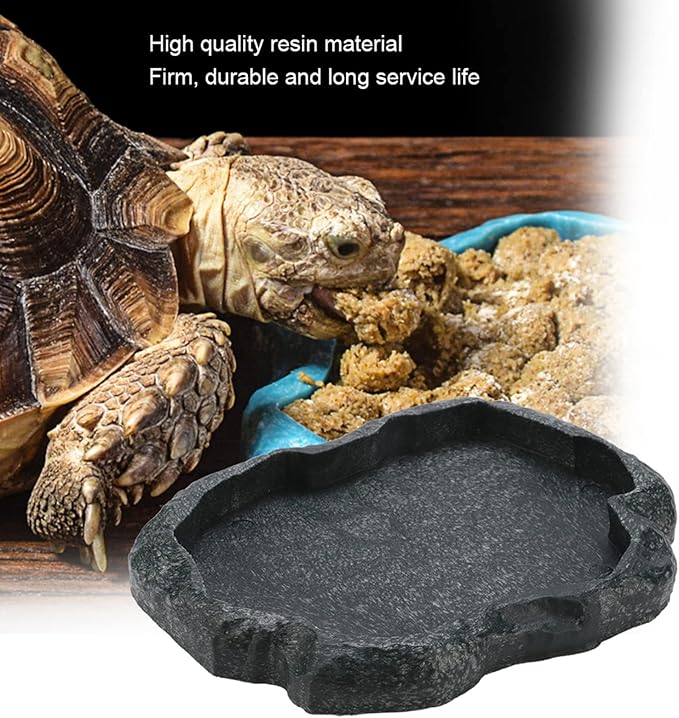 AYNEFY Reptile Food Water Rock Bowls,Resin Reptile Feeder Lizard Feeding Dish Amphibian Feeder Bowl Terrarium Decor for Bearded Dragons Leopard Gecko Frog Snake(Emerald