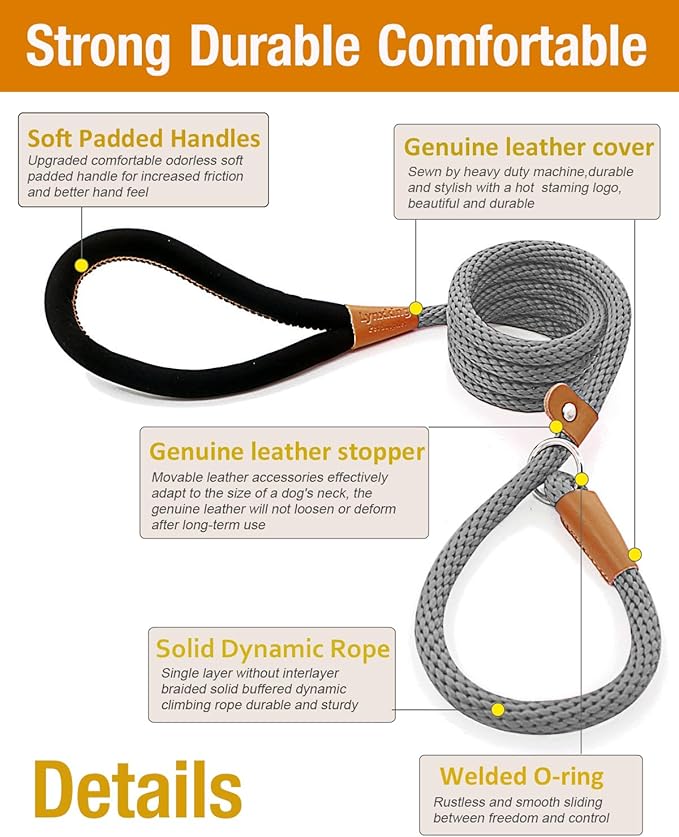 lynxking 8 FT Dog Leash Slip Lead 2 Pack Strong Heavy Duty Braided Dog Training Leash No Pull Training Lead Leashes for Medium Large and Small Dogs