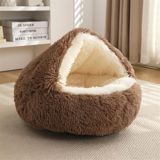 Nest Bed - Lapcatz Cat Beds for Indoor Cats, Fluffy Cat Bed Cave Plush Warm Nest for Cats (Brown,M 20"x20")