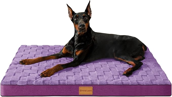 Patas Lague Orthopedic XL Dog Bed Large Sized Dog 42''X28'', Waterproof Soft Comfortable Egg Crate Foam Large Pet Beds Crate Mat with Removable Washable Cover and Nonskid Bottom, Pueple