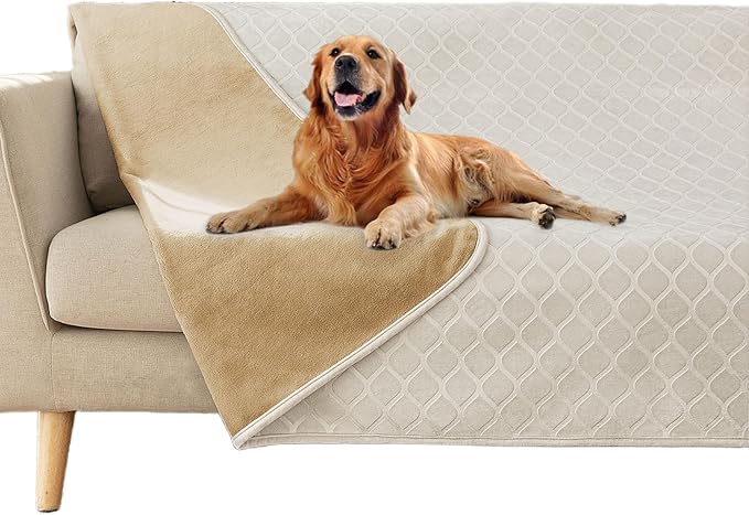 fuguitex Waterproof Dog Blanket Bed Cover Dog Crystal Velvet Moroccan Fuzzy Cozy Plush Pet Blanket Throw Blanket for Couch Sofa(68 * 82 inch, Cream+Sand)