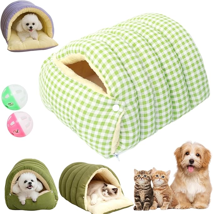 Expectation Cat Bed, Removable and Washable Winter Closed-Off Cat Bed, Soft Fluffy Warm Autumn/Winter Cats House, Washable Non-Slip Pet Sleeping Bag for Indoor Cats Small Dogs (A,Medium)