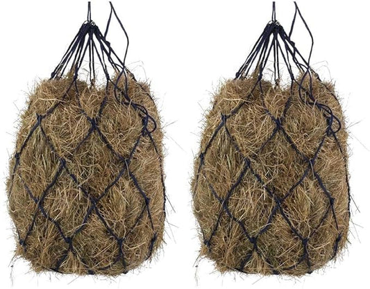 BLOOMOAK Hay Net for Horse, Black Hay Bag 40" Length and 4" Larger Holes with Metal Rings for Goat/Donkeys/Older Horses 2 PCS (40" Length & 4“ Hole)…