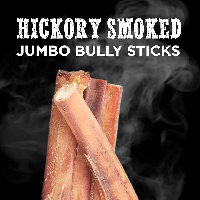 Best Bully Sticks Hickory Smoked Jumbo 6 Inch Bully Sticks - 4 Count (Pack of 1) - Natural, Smoky, Grain and Odor-Free, No Additives