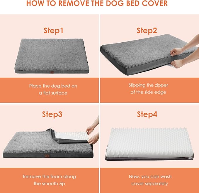 EHEYCIGA Orthopedic XL Dog Beds for Extra Large Dogs with Removable Washable Cover for Crate, Grey, 41x27
