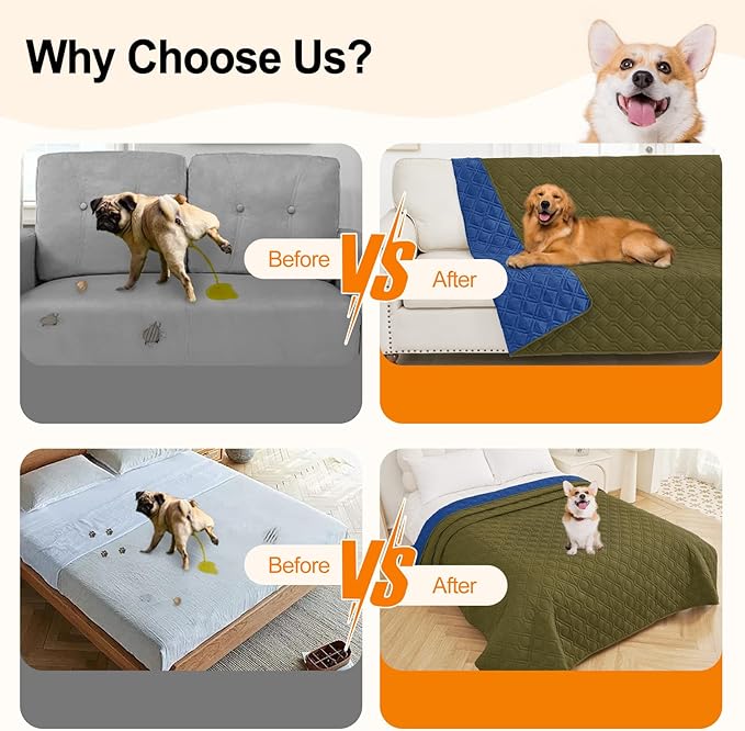 Smiry Waterproof Dog Blanket, 82x82 Inch Soft Pet Bed Cover Reversible, Washable Sofa Couch Furniture Protector for Small Medium Large Dog Puppy Cat, Geometric, Green/Navy