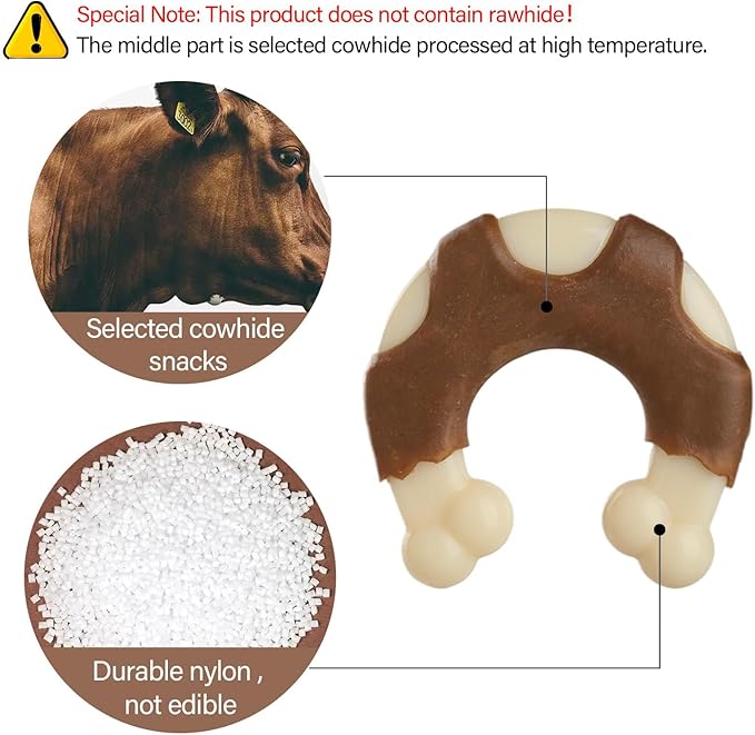 Durable Nylon Dog Bones, 2 Pack Dog Toys for Aggressive Chewers, Real Beef-Flavored U-Shaped Bones Chew Toys for Small/Medium/Large Dogs, Teething and Boredom Relief