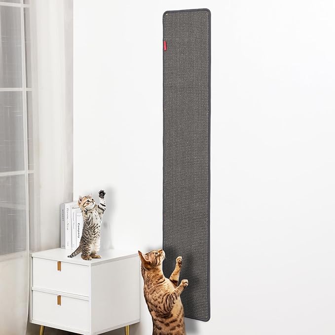 66.93x13.38x0.32 inch Thickened Cat Wall Scratcher Carpet, Cat Climbing Wall, Durable Cat Wall Furniture, Tall Cat Scratching Post, Wall Scratchers for Indoor Cats Sofa Protector (Grey-Velcro Strap)