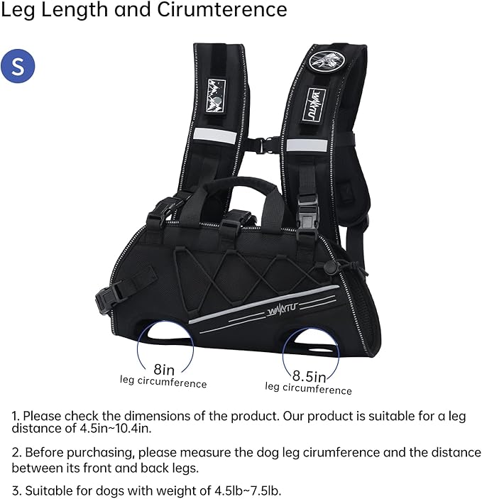 Dog Backpack Carrier for Small Dogs,Dog Lift Harness,Adjustable Padded Breathable Straps for Dogs, Disabled, Joint Injuries, Arthritis,S(4.5-7.5LBS)