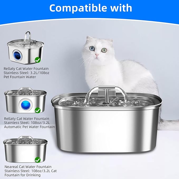 32 Pack Cat Water Fountain Replacement Filters & Pre-Filter Sponges for 108oz/3.2 Stainless Steel Pet Water Fountain