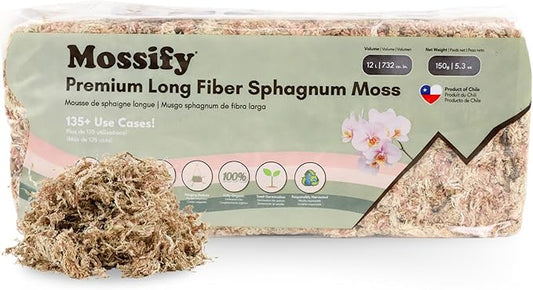 Mossify Premium Sphagnum Moss for Plants 150g, 5.3 Oz - Long Fiber Moss for Plants Indoor, Orchids, Terrariums, Gardening, Reptiles – Moisture Plant Moss for Propagation, Soil & Habitat Bedding