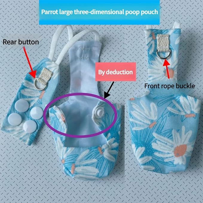 Snap-Closure Parrot Diapers with Adjustable Leash - Washable Bird Flight Suits for Cockatiels, Sun Conures & Quaker Parrots Secure & Chew-Resistant (S – Peachfaced Lovebird + 1m Rope)