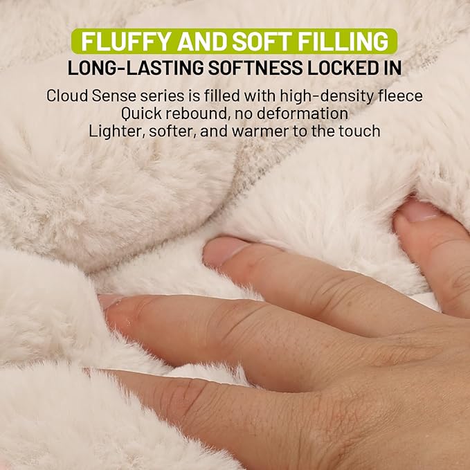 Cloudsoft Flower Cat Bed and Dog Bed, Washable Plush Pet Bed with Non-Slip Water-Resistant Bottom, Faux Furfor Cats & Small Dogs Up to 33 lbs, 29.9"x29.9" (Light Beige)