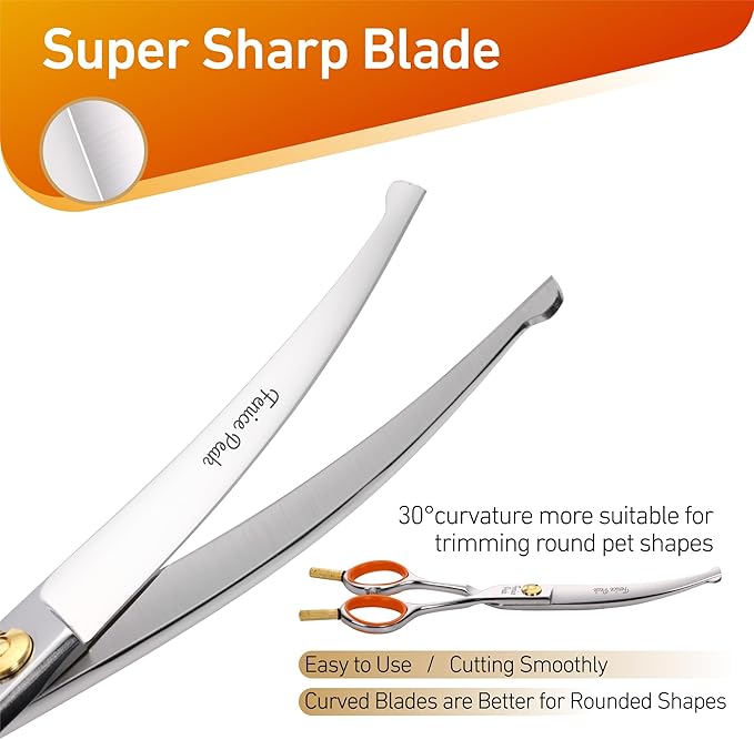 Fenice Peak 6'' Small Curved Scissors Lightweight Dog and Cat Grooming Scissors with Safety Round Tip JP440C Stainless Steel Sharp Blades for Body Facial Nose Ear and Paw Hair Easy Use