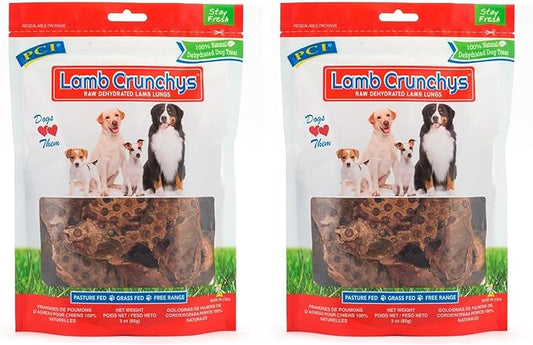 PCI Pet Center, Inc Lamb Crunchys Raw Dehydrated Lamb Lungs Dog Treats, 3 Ounce Pack (Pack of 2)
