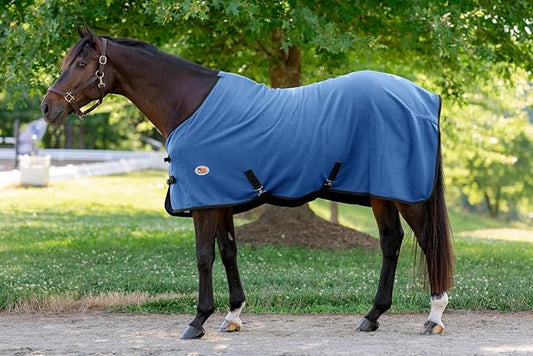 Miller's Standard Neck Fleece Cooler for Horses -Ice Blue with Navy Blue Trim-87