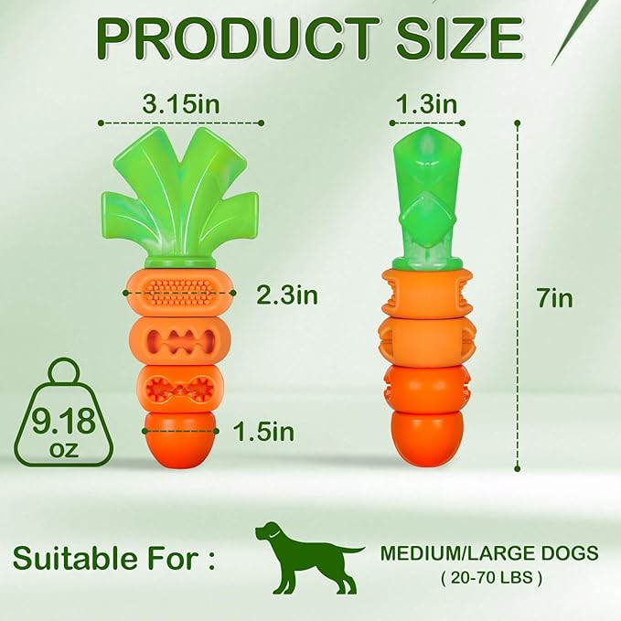 Tough Dog Toys for Aggressive Chewers: 7" Bacon Flavored Dog Chew Bone, Hard Nylon & Rubber Teeth Cleaning Toy, Carrot-Shaped Dog Chew Toy for Large Medium Breed 20-70lbs