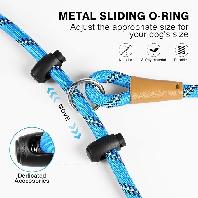 Lynxking No Pull Rope Dog Harness No Pull Reflective Leash Harness Collar 3 in 1 Dog Halter Harnesses Adjustable for Large Giant Dog (Light Blue, Extra Large(up to 80Ibs) 10ft*1/2")