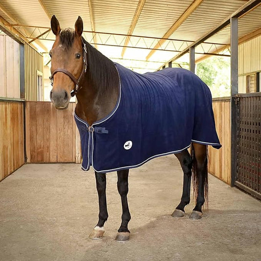 Jeffers Equine Elite Fleece Horse Cooler Blanket, 66 Inch – Soft, Adjustable Fit, Lightweight, Easy Care, Moisture Wicking Cooling Sheet with Surcingle for Post Exercise, Travel for Horses – Navy