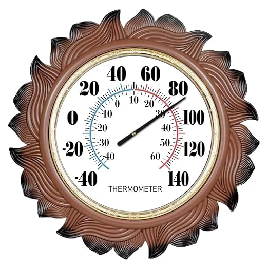 Indoor Outdoor Thermometer Large 15 Inch Wall Thermometer Waterproof Does not Require Battery (Brown)