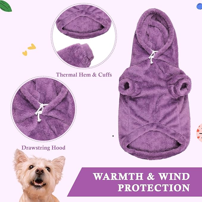 Dog Sweaters,Dog Hoodie,Warm Fuzzy Fleece Sweatshirt with Hood & Pocket,Leash Hole,Cozy Cold Weather Pet Clothes Pet Sweater for Small,Medium,and Large Dogs(Purple,M)
