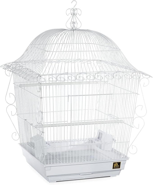 Baroque Brilliance Scrollwork Bird Cage with Intricate Design, Durable Metal Construction, Spacious Interior White