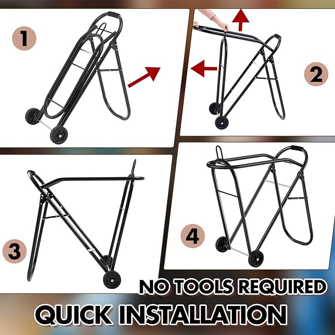Horse Saddle Tack Cart with Wheels, Rolling Iron Heavy Duty Saddle Wheeler with Hooks Foldable Horse Equipments Stable Storage Tool for Moving Transport Essential Organizer Supplies