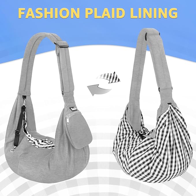 SlowTon Dog Carrier Sling - Thick Padded Shoulder Strap Adjustable Dog Carriers for Small Dogs, Puppy Carrier Purse for Pet Cat with Front Zipper Pocket Safety Belt Machine Washable (Grey, S)