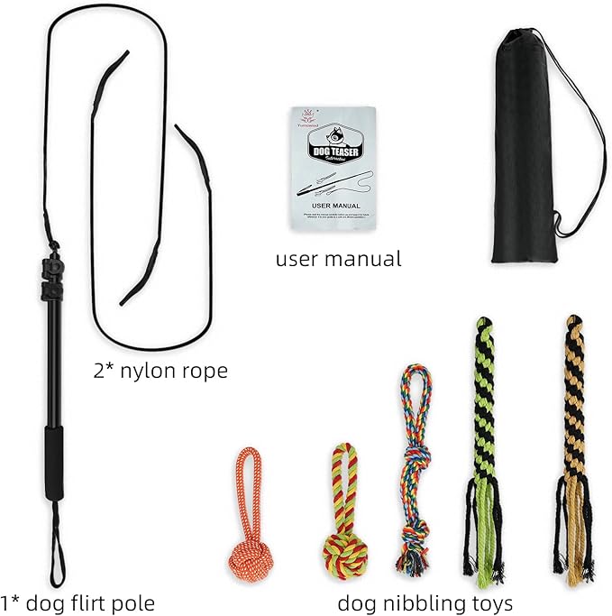 Flirt Pole for Dogs, Extendable Dog Flirt Pole with Detachable Interactive Toys Dog Teaser Wand with Lure Chewing Toy for Outdoor Exercise & Training Interactive Toys for Large Medium Small Dogs