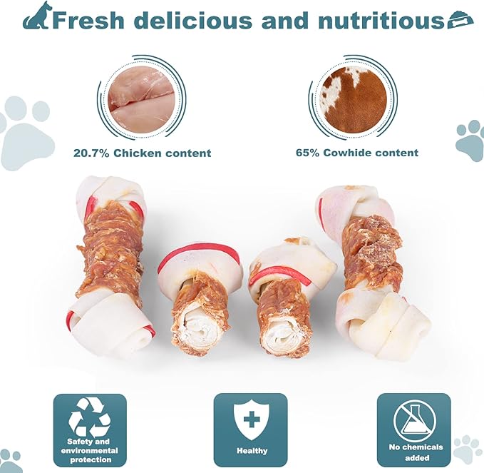 Dog Treats Chicken Wrapped Rawhide Bones for Small Dog Treats Puppy Chews Snacks Promotes Healthy Chewing Chicken Wrapped Knot 6.5" 2lb